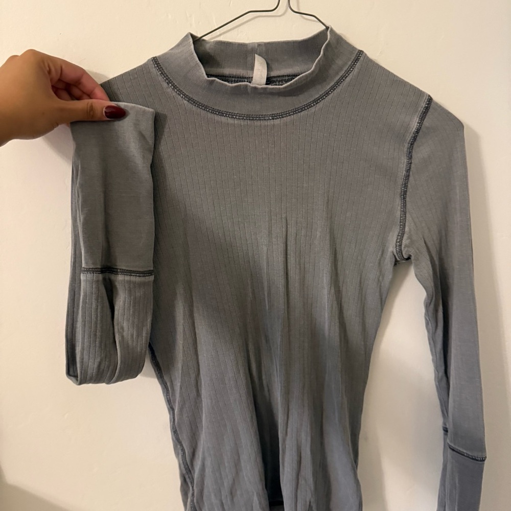 Free People Gray Ribbed Long Sleeve - Picture 2 of 4